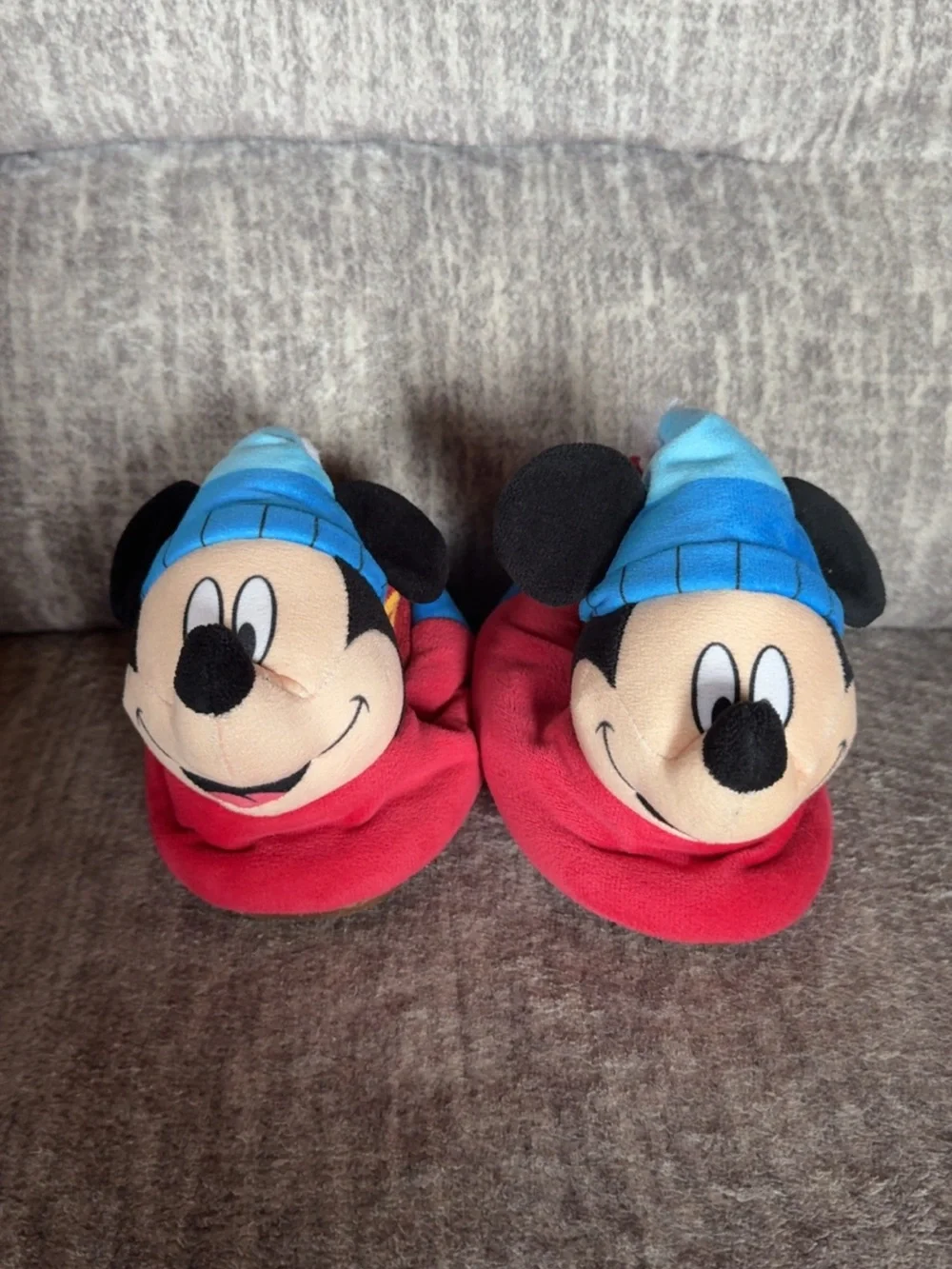 Disney Mickey Mouse Plush Slippers Kids Size 7/8 Red Blue